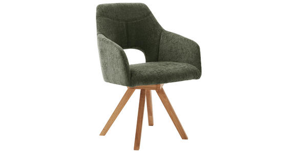 ARMLEHNSTUHL in Holz, Textil Olivgrün, Wildeiche - Wildeiche/Olivgrün, Design, Holz/Textil (57/84/57cm) - Voleo