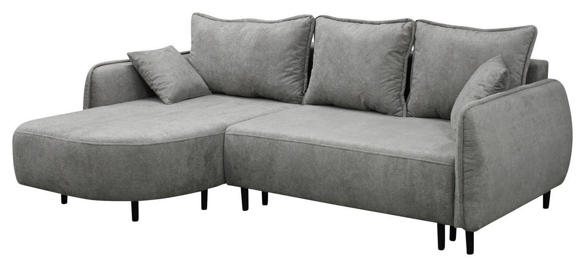 ECKSOFA MURANO Grau Chenille Zierkissen, Rückenkissen, Bettkasten  - Schwarz/Grau, Design, Holz/Textil (167/242cm) - MID.YOU