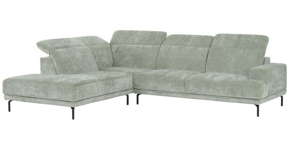 ECKSOFA Mintgrün Chenille Kopfteilverstellung, Sitztiefenverstellung  - Schwarz/Mintgrün, Design, Textil/Metall (243/307cm) - Xora