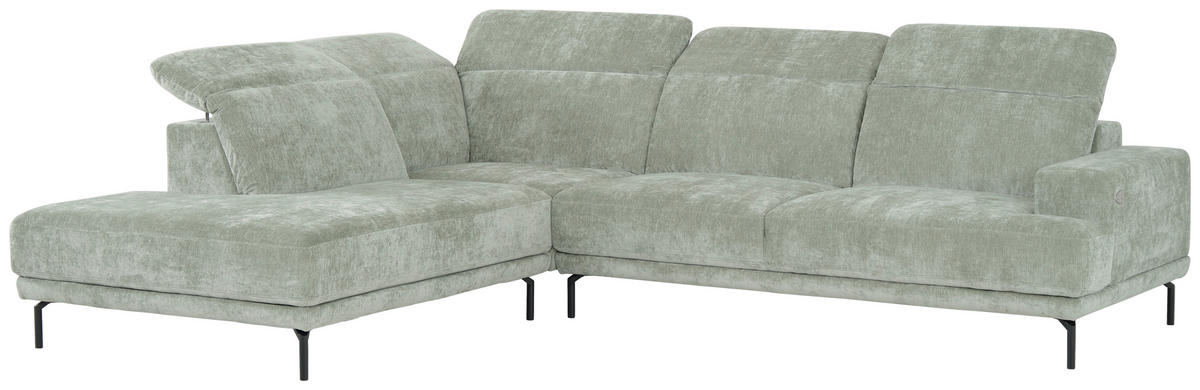 ECKSOFA Mintgrün Chenille Kopfteilverstellung, Sitztiefenverstellung  - Schwarz/Mintgrün, Design, Textil/Metall (243/307cm) - Xora