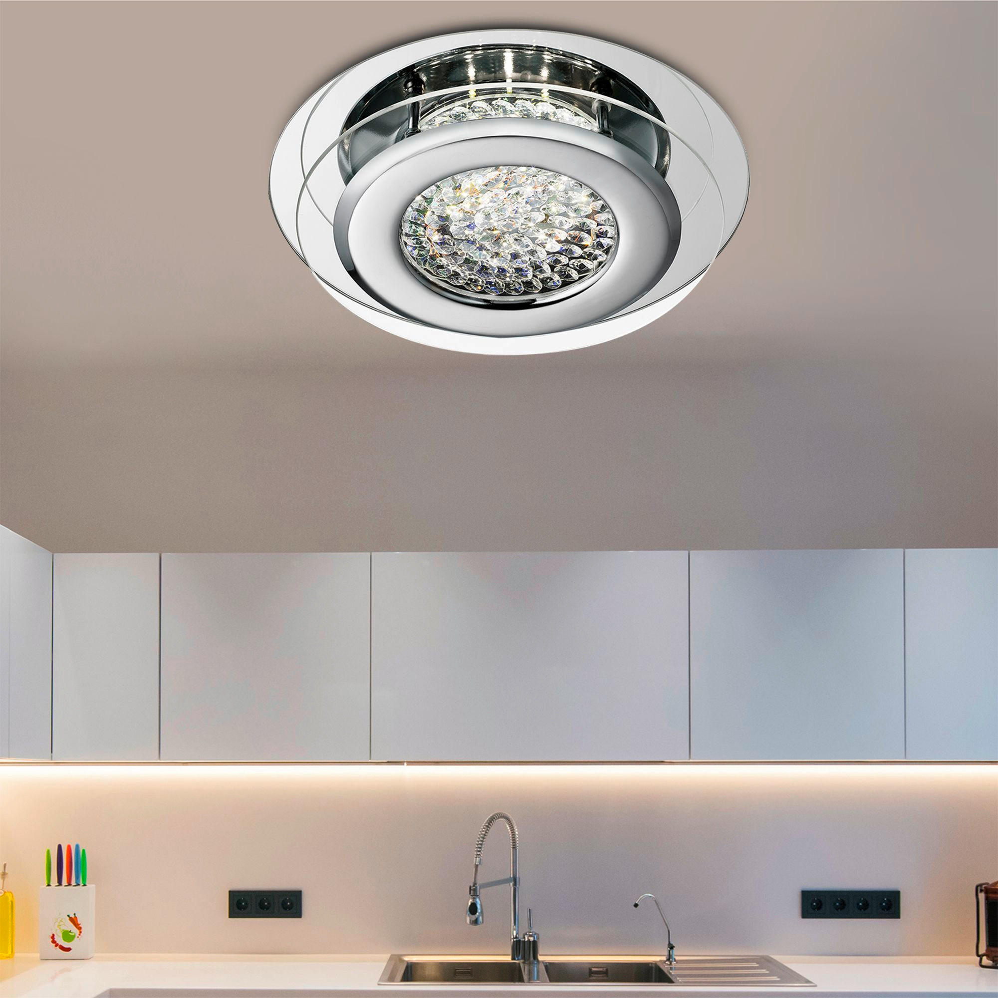 LED-DECKENLEUCHTE Vesta 28/8 cm   - Chromfarben, Design, Glas/Metall (28/8cm) - Searchlight
