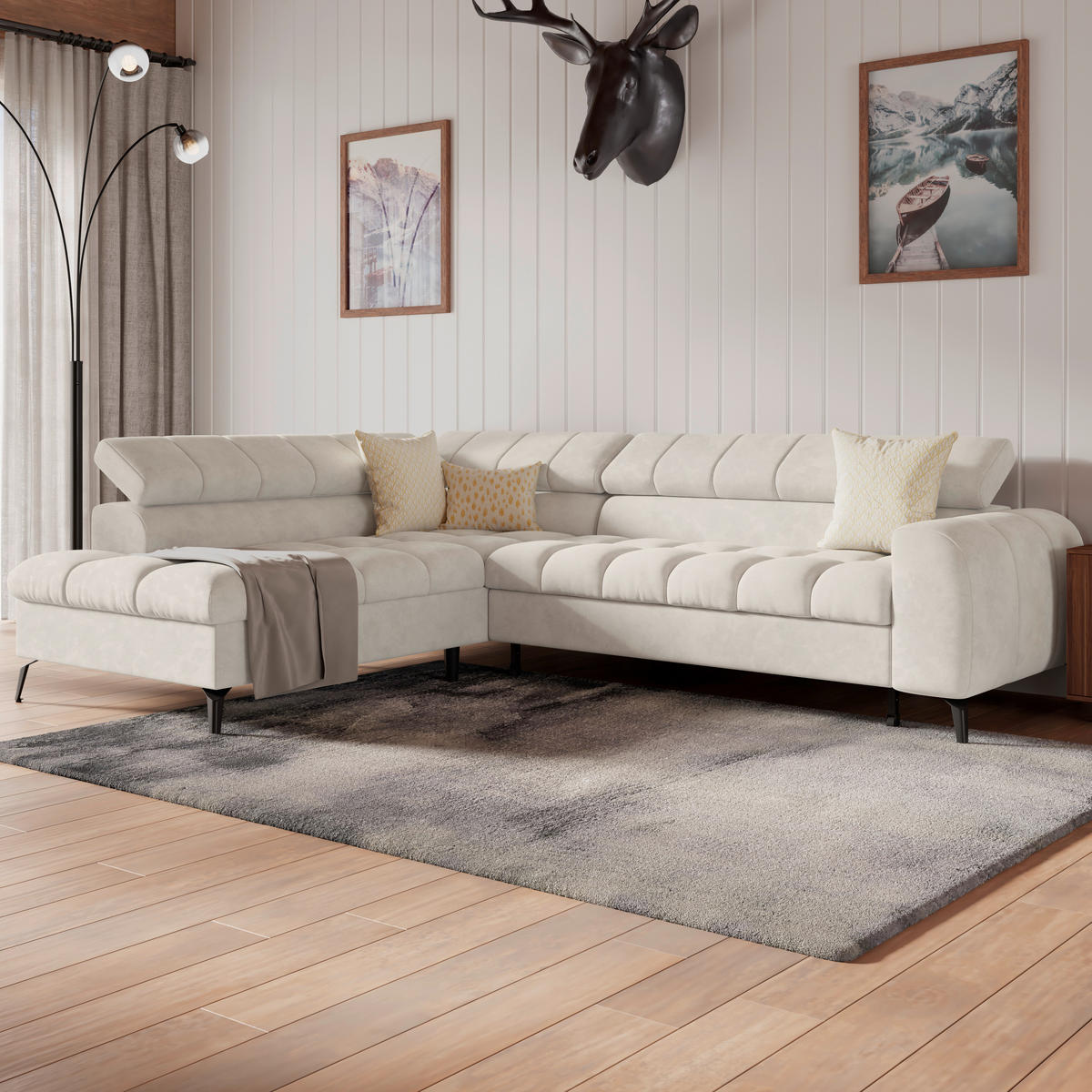 ECKSOFA Creme  - Creme/Schwarz, Trend, Kunststoff/Textil (203/261cm) - Livetastic