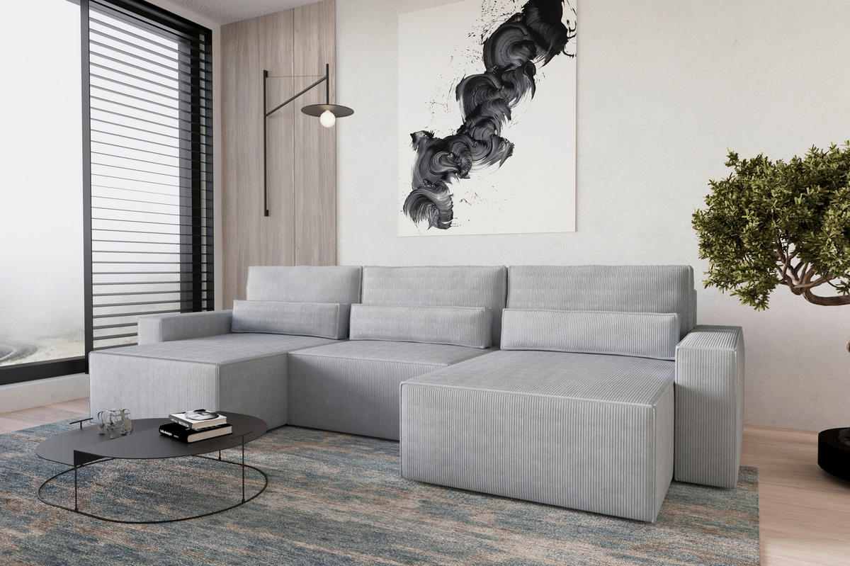 WOHNLANDSCHAFT BRAZIL MINI U in Hellgrau  - Hellgrau/Schwarz, Design, Kunststoff/Textil (162/350/162cm) - MID.YOU