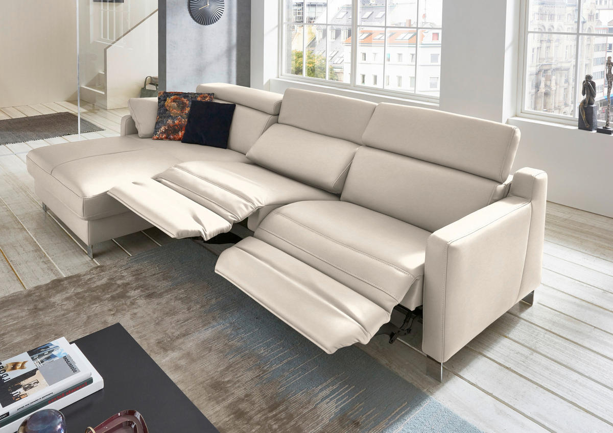 ECKSOFA in Echtleder Greige  - Chromfarben/Greige, Design, Leder/Metall (176/291cm) - Valdera