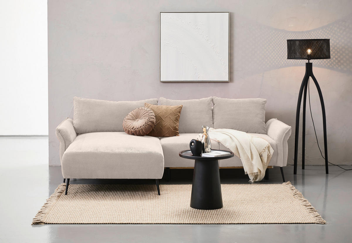 ECKSOFA in Chenille Creme  - Creme/Schwarz, Konventionell, Textil/Metall (164/255cm) - Carryhome