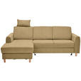 ECKSOFA Honig Flachgewebe Bettkasten, Schlaffunktion, Rücken echt, Kopfstütze, Liegefläche im Originalstoff  - Buchefarben/Honig, KONVENTIONELL, Holz/Textil (166/241cm) - Carryhome