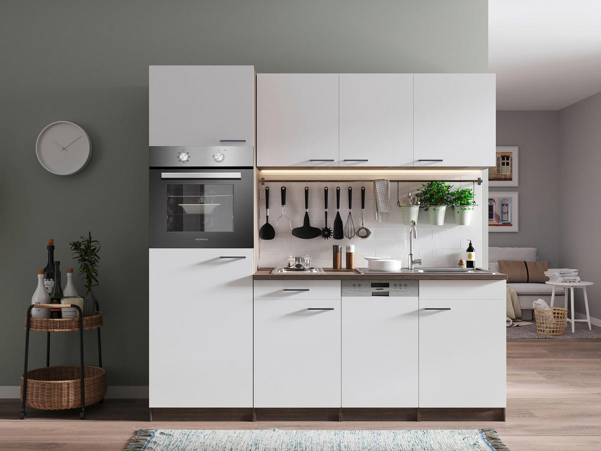 MODULKÖK 205 cm   i vit  - vit/aluminiumfärg, Basics, trämaterial/plast (205cm) - Respekta