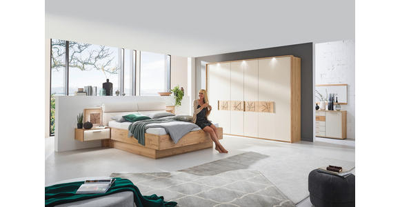 BETTANLAGE 180/200 cm in Eichefarben, Sandfarben - Sandfarben/Eichefarben, KONVENTIONELL, Holzwerkstoff/Textil (180/200cm) - Dieter Knoll