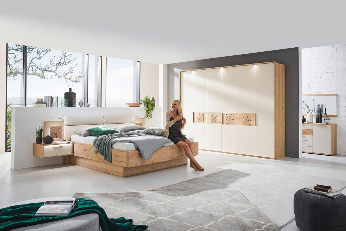 BETTANLAGE 180/200 cm  in Eichefarben, Sandfarben  - Sandfarben/Eichefarben, KONVENTIONELL, Holzwerkstoff/Textil (180/200cm) - Dieter Knoll