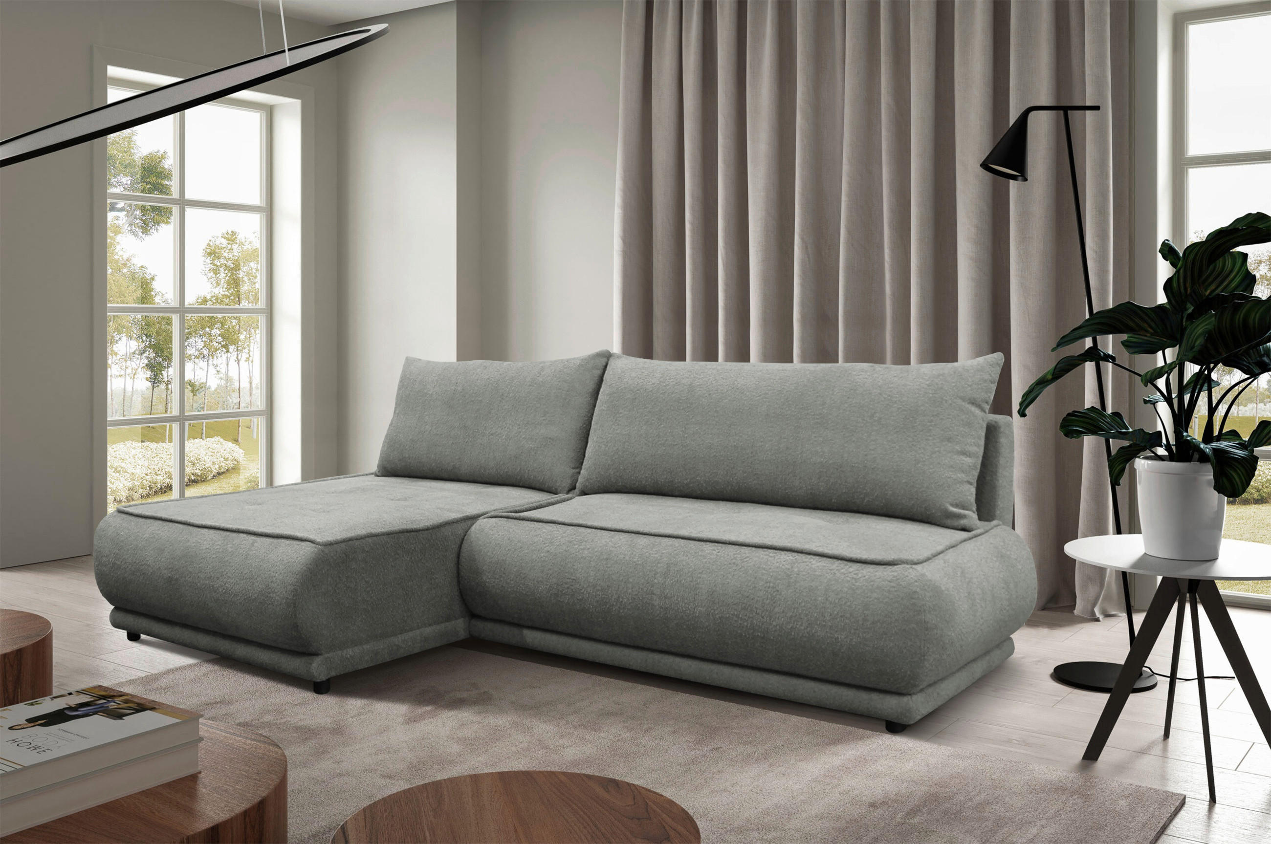 ECKSOFA PAROS Grau Bouclé  - Schwarz/Grau, Design, Kunststoff/Textil (179/277cm) - MID.YOU