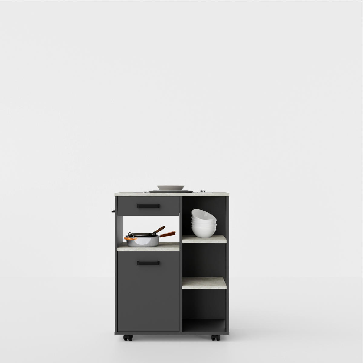 SERVIERWAGEN Anthrazit, Hellgrau  - Anthrazit/Hellgrau, KONVENTIONELL, Holzwerkstoff/Kunststoff (70,2/92,6/40cm) - P & B
