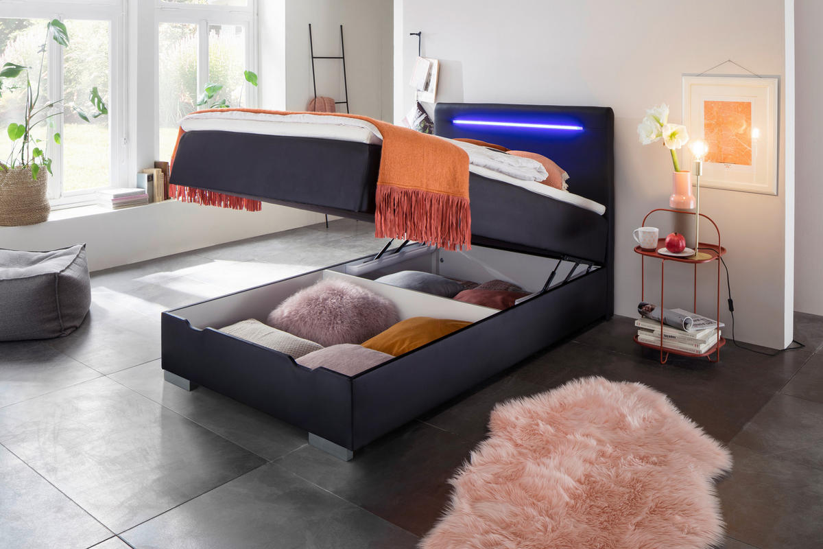 BOXBETT 120/200 cm  in Schwarz  - Edelstahlfarben/Schwarz, MODERN, Kunststoff/Textil (120/200cm) - Livetastic