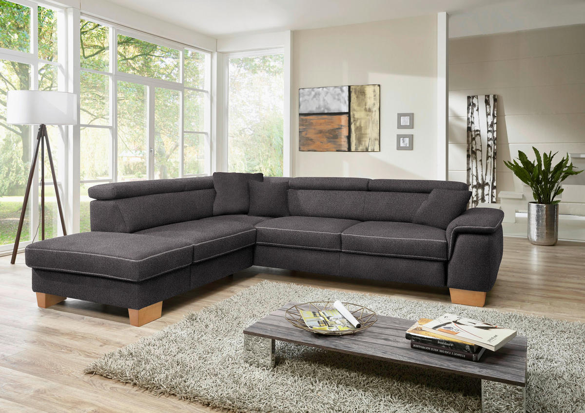 ECKSOFA in Mikrofaser Anthrazit  - Eichefarben/Anthrazit, Natur, Holz/Textil (226/273cm) - Beldomo System