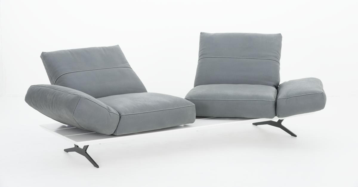 2,5-SITZER Echtleder Grau, Weiß  - Hellgrau/Weiß, Design, Leder/Metall (228/97/85cm) - Ambiente
