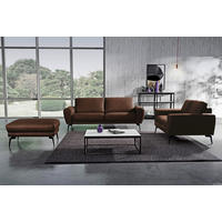 3-SITZER-SOFA Echtleder Schwarz, Dunkelbraun  - Dunkelbraun/Schwarz, Design, Leder/Metall (207/85/92cm) - P & B