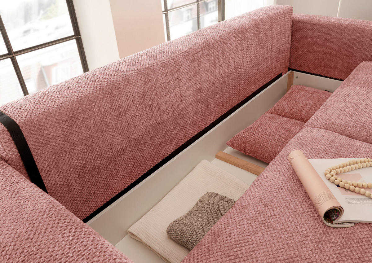 SCHLAFSOFA Mikrovelours Koralle  - Koralle/Schwarz, KONVENTIONELL, Kunststoff/Textil (235/88/120cm) - MID.YOU
