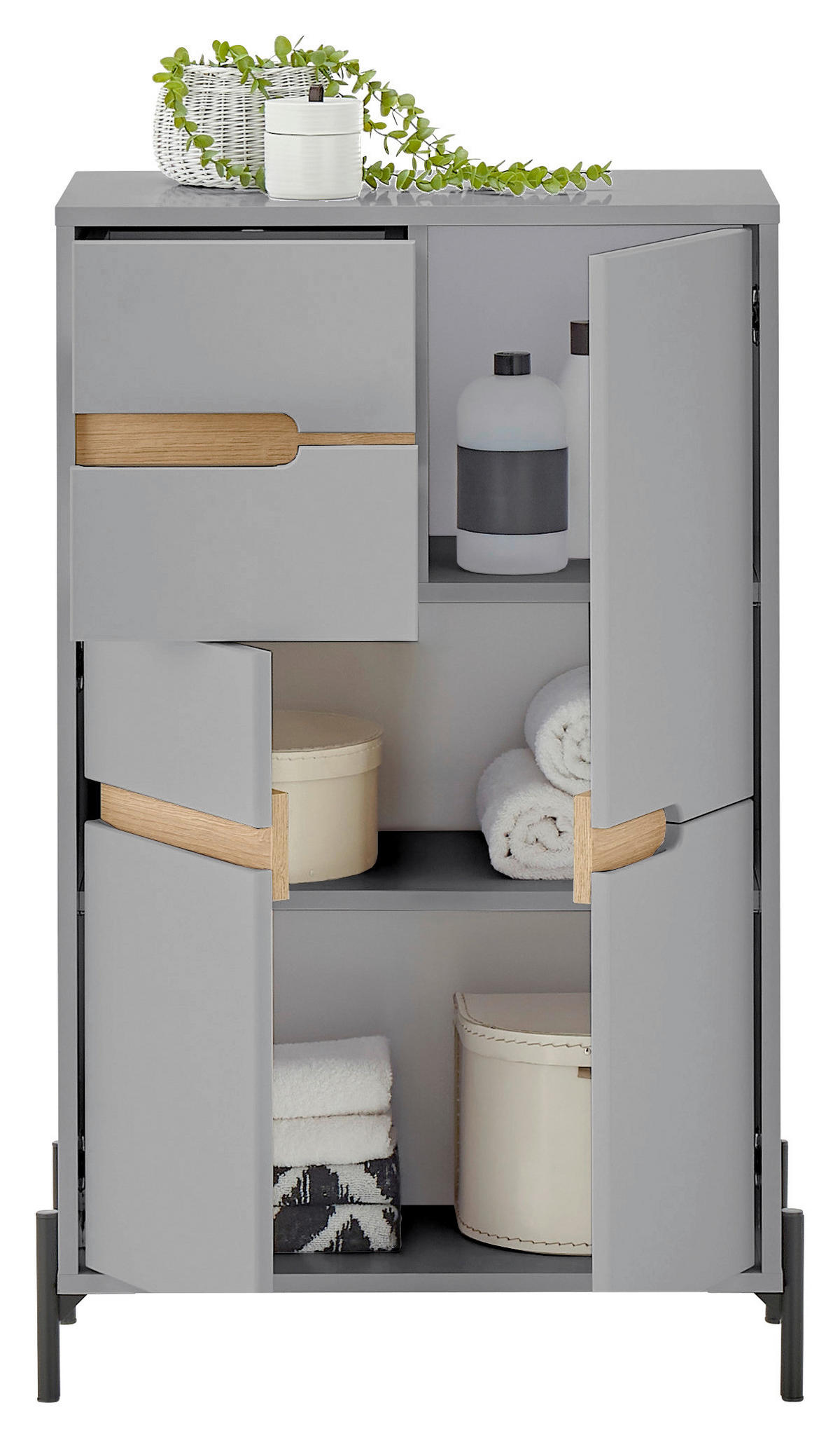 MIDISCHRANK 60/100/35 cm  - Eichefarben/Hellgrau, Basics, Holzwerkstoff/Metall (60/100/35cm) - MID.YOU