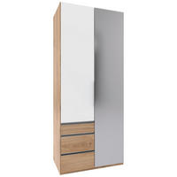 DREHTÜRENSCHRANK 100/216/58 cm,  in Weiß, Plankeneiche, 2 Tür(en)  - Chromfarben/Plankeneiche, KONVENTIONELL, Glas/Holzwerkstoff (100/216/58cm) - MID.YOU