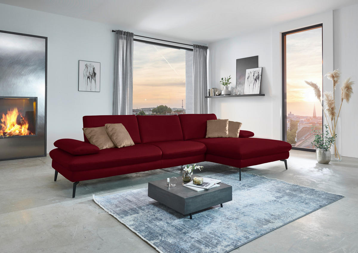 ECKSOFA in Echtleder Dunkelrot  - Schwarz/Dunkelrot, Design, Leder/Metall (325/157cm) - Dieter Knoll