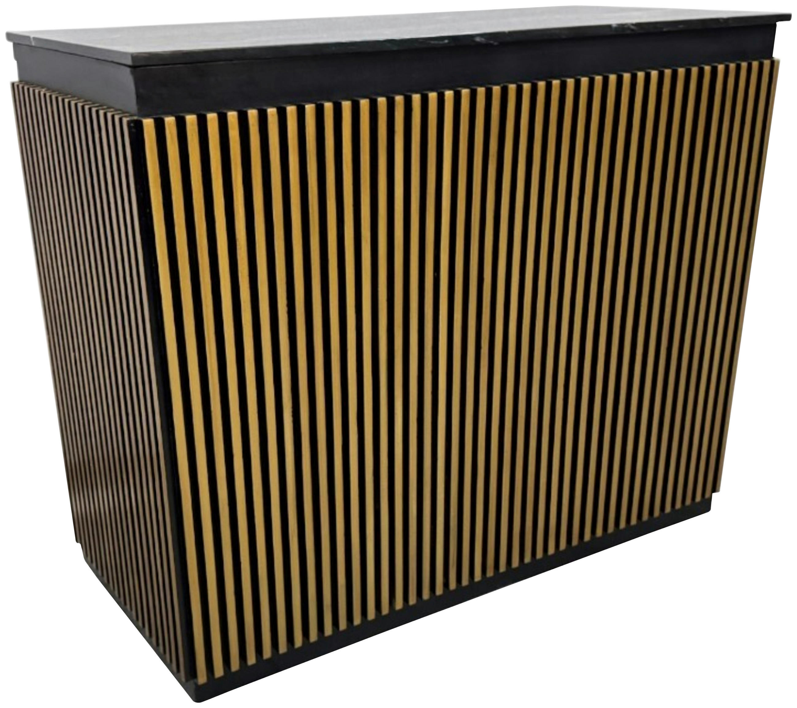 BARSCHRANK Mangoholz, Eukalyptusholz vollmassiv Schwarz, Goldfarben  - Goldfarben/Schwarz, Trend, Holz/Stein (130/109/60cm) - Ambia Home