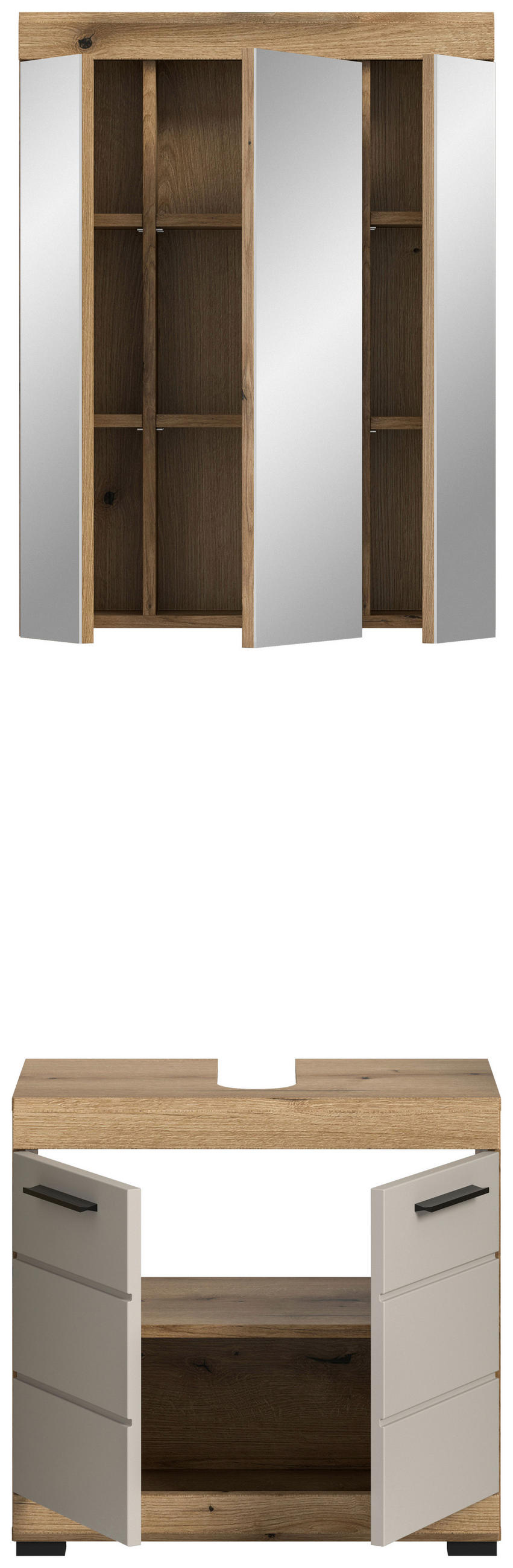 BADEZIMMER 2-teilig  in 60 cm  - Kaschmir/Schwarz, MODERN, Glas/Holzwerkstoff (60cm) - MID.YOU