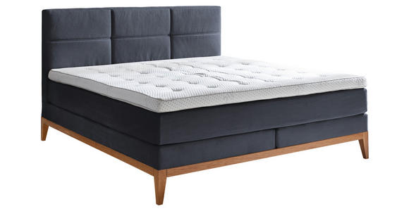 BOXSPRINGBETT 180/200 cm  in Dunkelblau  - Eichefarben/Dunkelblau, KONVENTIONELL, Holz/Textil (180/200cm) - Carryhome