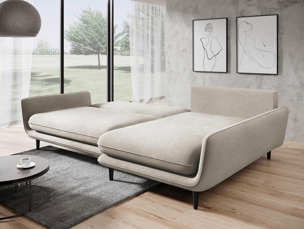 ECKSOFA in Velours Beige  - Beige/Schwarz, Design, Holz/Textil (260/167cm) - Welnova