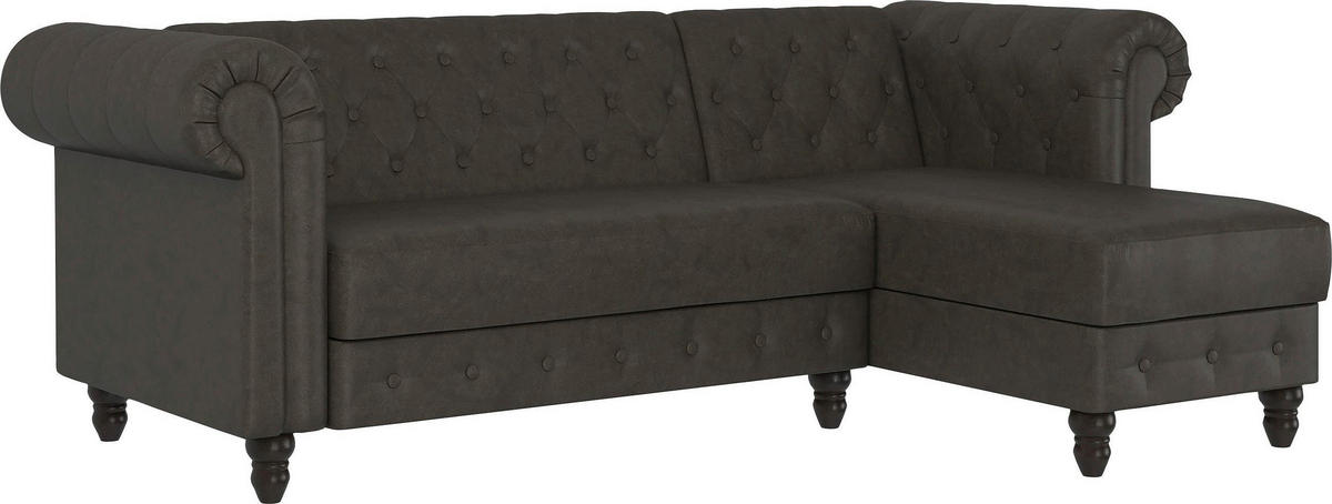 ECKSOFA FIRENZE in Mikrofaser Anthrazit  - Anthrazit/Schwarz, Basics, Holz/Textil (241/154cm) - Livetastic