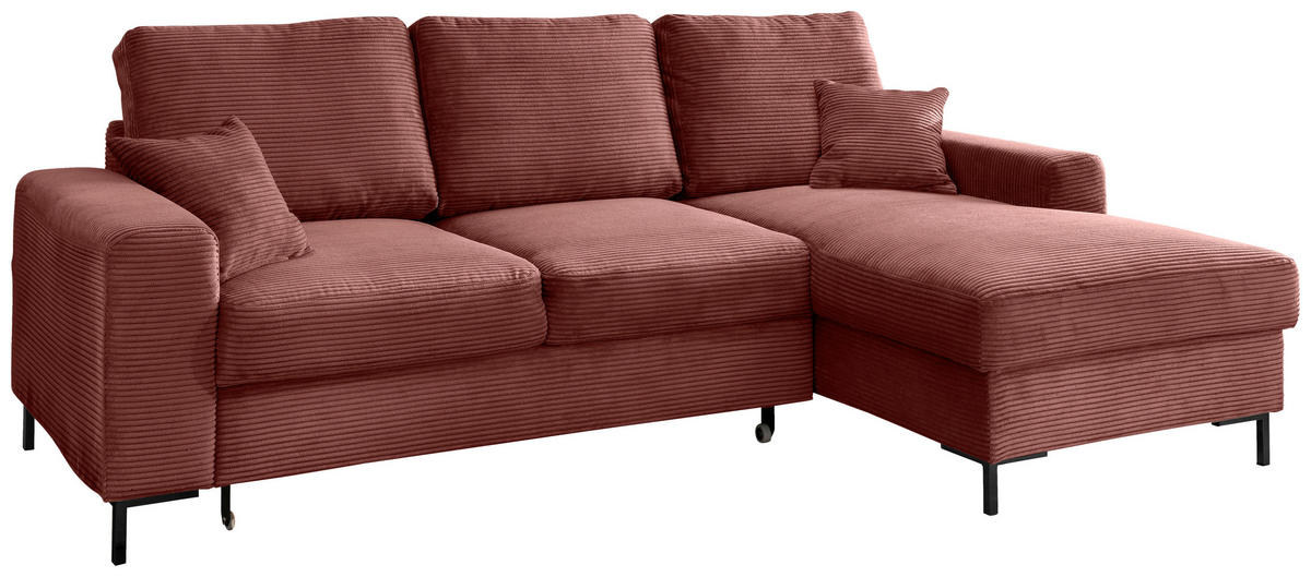 ECKSCHLAFSOFA in Cord Koralle  - Koralle/Schwarz, KONVENTIONELL, Textil/Metall (237/143cm) - Livetastic