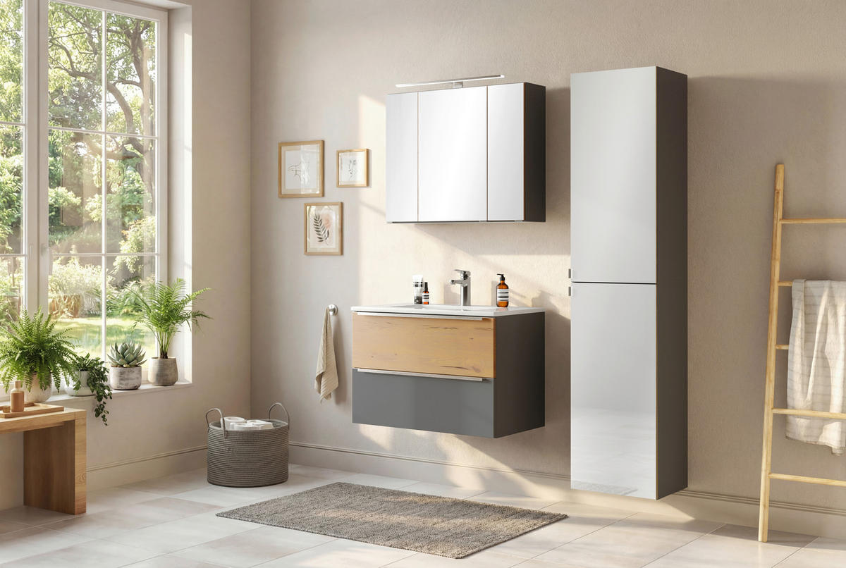 BADEZIMMER 2-teilig  in  - Wildeiche/Edelstahlfarben, Trend, Glas/Holzwerkstoff (80/200/47cm) - Held