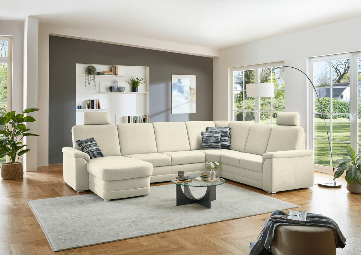 WOHNLANDSCHAFT  in Chenille Beige  - Beige/Alufarben, KONVENTIONELL, Holz/Textil (160/329/235cm) - Beldomo Comfort