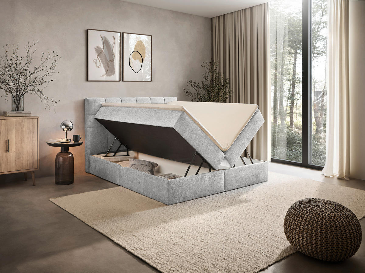 AMERICKÁ POSTEĽ, 180/200 cm, svetlosivá - čierna/svetlosivá, Konventionell, textil/plast (180/200cm) - Boxxx