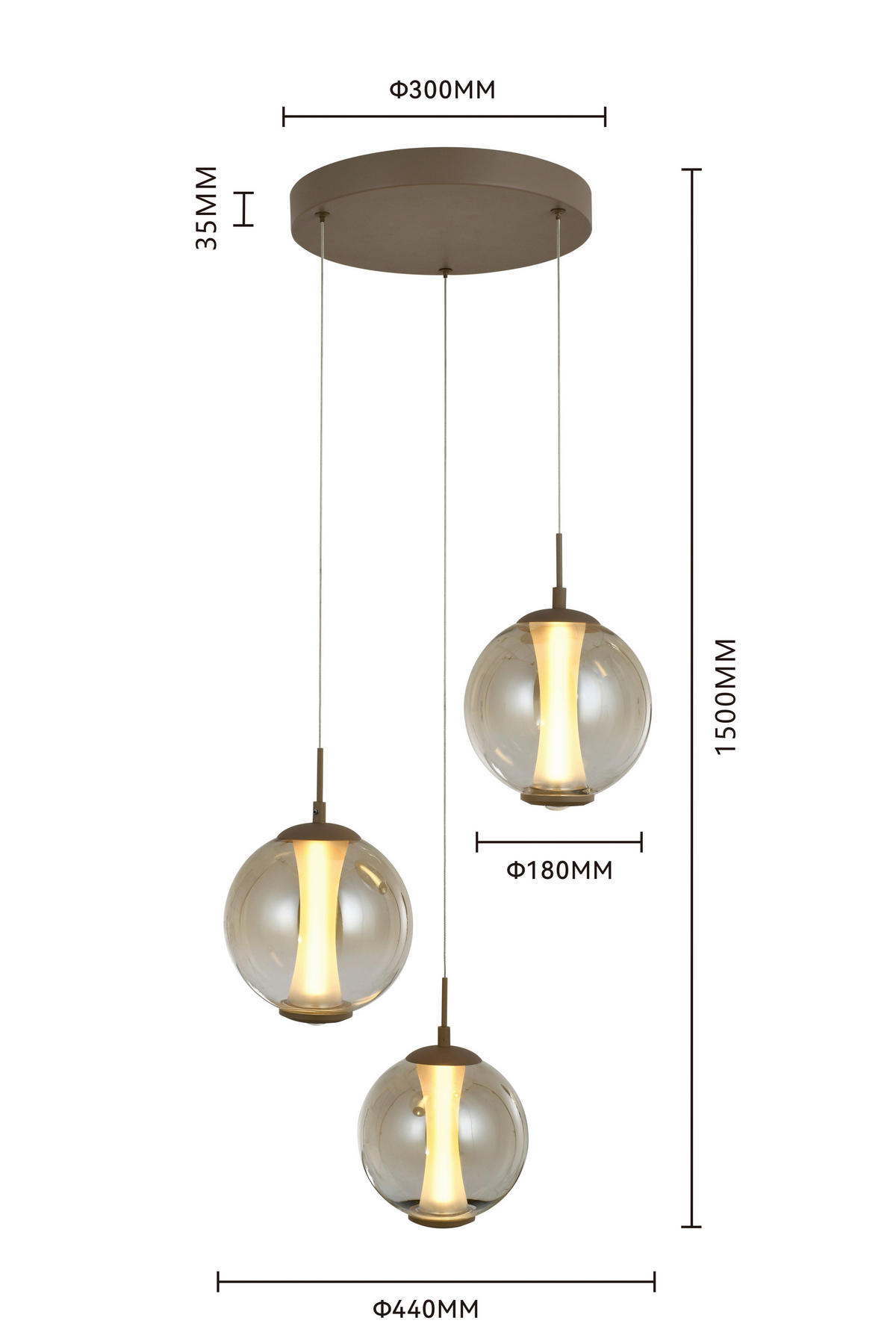 ZÁVĚSNÉ LED SVÍTIDLO,  - pískové barvy, Design, kov/sklo (44/150/44cm)
