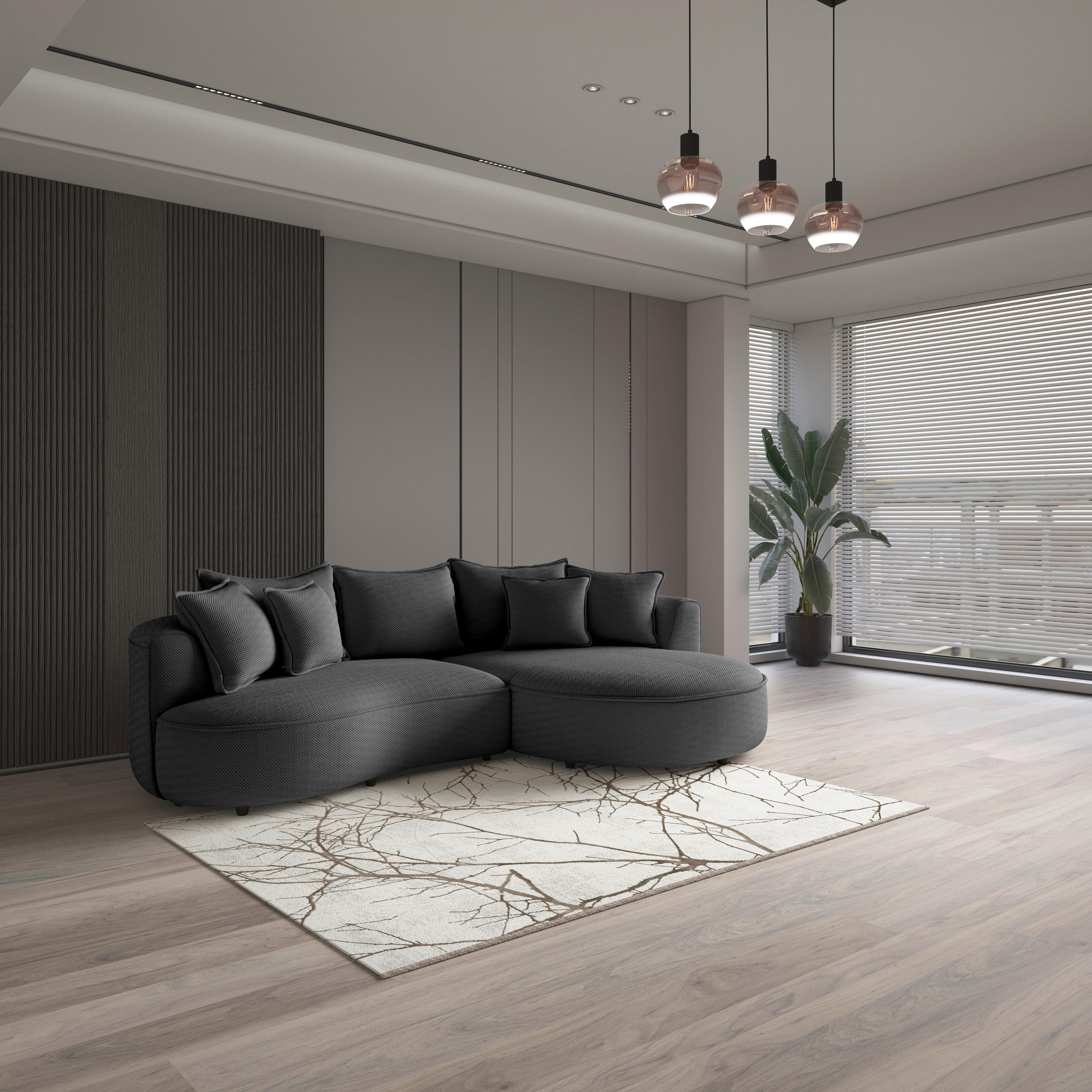 ECKSOFA in Velours, Struktur Anthrazit  - Anthrazit/Schwarz, Modern, Kunststoff/Textil (287/168cm) - Livetastic