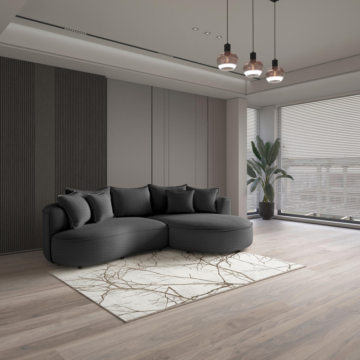 ECKSOFA in Velours, Struktur Anthrazit  - Anthrazit/Schwarz, Modern, Kunststoff/Textil (287/168cm) - Livetastic