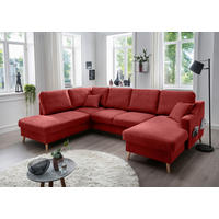 WOHNLANDSCHAFT Chenille Rot  - Rot/Naturfarben, Konventionell, Holz/Textil (200/301/150cm) - Livetastic