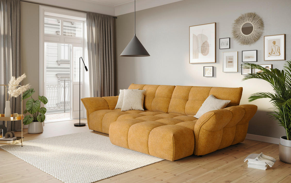 Colțar, textil, galben închis - galben închis/negru, Design, plastic/textil (312/177cm) - Welnova