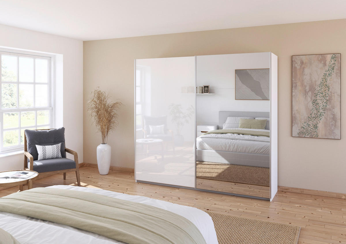 SCHWEBETÜRENSCHRANK  in Weiß  - Alufarben/Weiß, KONVENTIONELL, Glas/Holzwerkstoff (225/210/62cm) - Xora