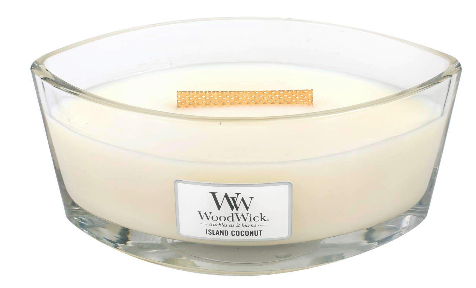 DIŠEČA SVEČA - bela, Basics, steklo/les (12/9/19cm) - WoodWick