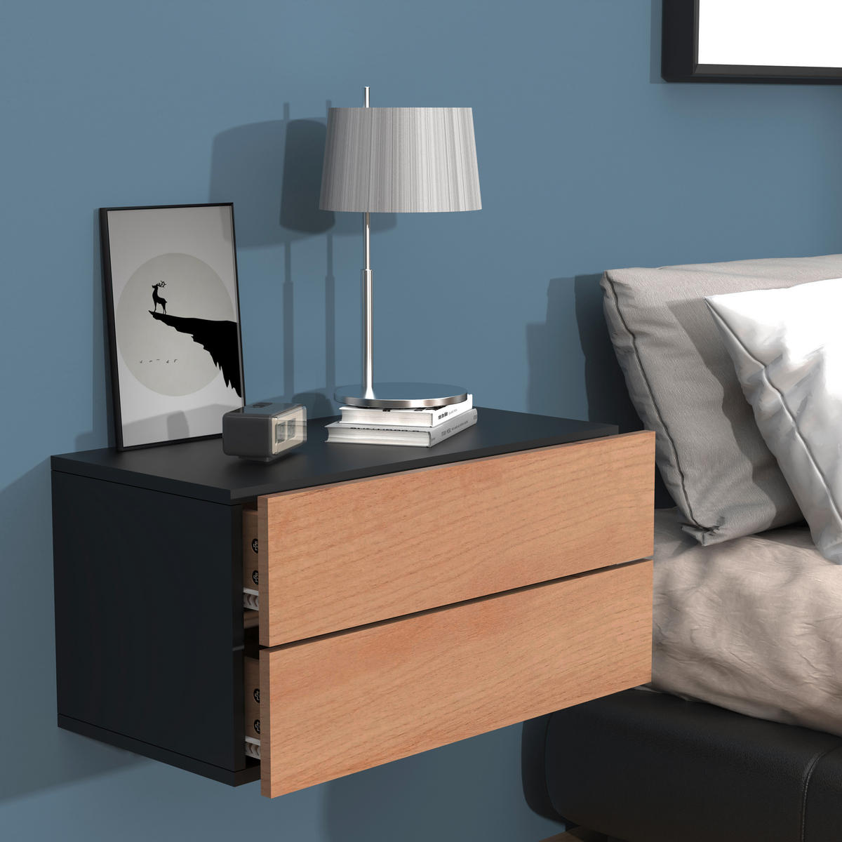 NACHTSCHRANK 60/30/32 cm  - Honigeiche/Schwarz, MODERN, Holzwerkstoff (60/30/32cm) - MID.YOU