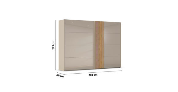 SCHWEBETÜRENSCHRANK 301/223/68 cm 2-türig Eichefarben, Fango - Fango/Eichefarben, Design, Glas/Holzwerkstoff (301/223/68cm) - Novel