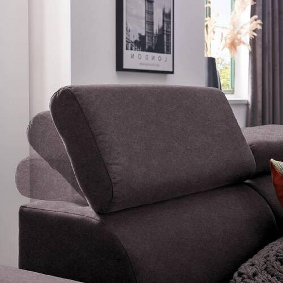 ECKSOFA in Velours Dunkelbraun  - Dunkelbraun/Schwarz, Design, Textil/Metall (261/191cm) - Stylife