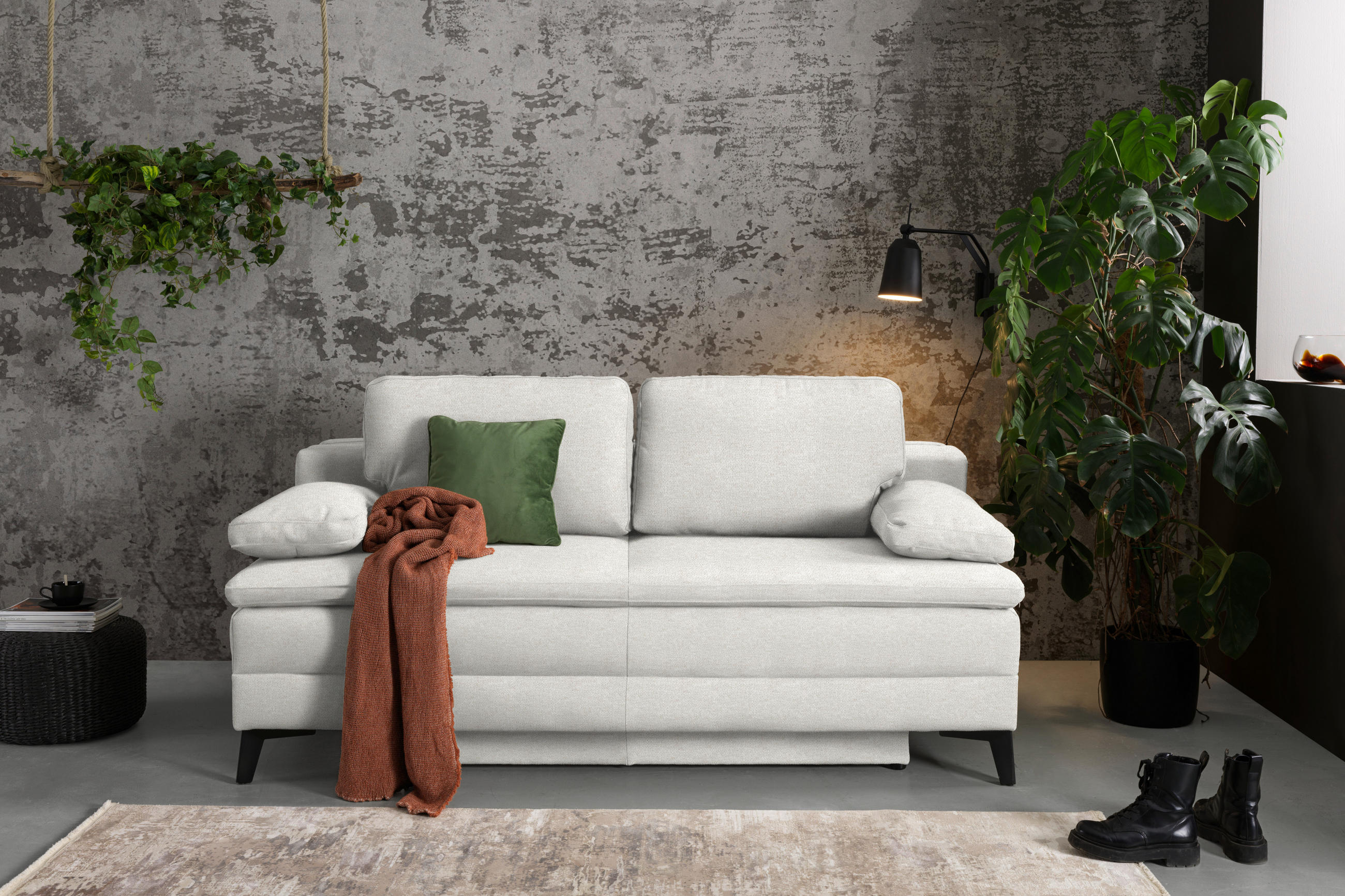 BOXSPRINGSOFA in Webstoff Creme  - Creme/Schwarz, Design, Textil/Metall (200/100/108cm) - Novel