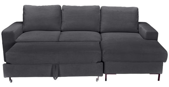 ECKSOFA Anthrazit Cord Rückenkissen, Bettkasten, Schlaffunktion, Rücken echt, Liegefläche im Originalstoff  - Anthrazit/Schwarz, KONVENTIONELL, Textil/Metall (240/150cm) - Carryhome