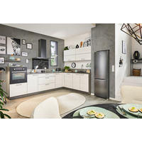 ECKKÜCHE 305/215 cm  in Grau, Weiß, Eichefarben  - Eichefarben/Schwarz, KONVENTIONELL, Holzwerkstoff/Metall (305/215cm) - Welnova