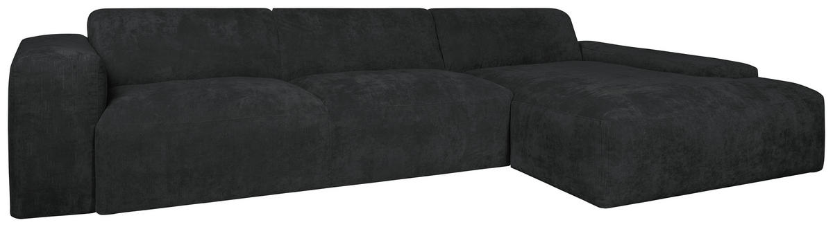 ECKSOFA in Cord Schwarz  - Schwarz, Design, Kunststoff/Textil (343/170cm) - MID.YOU