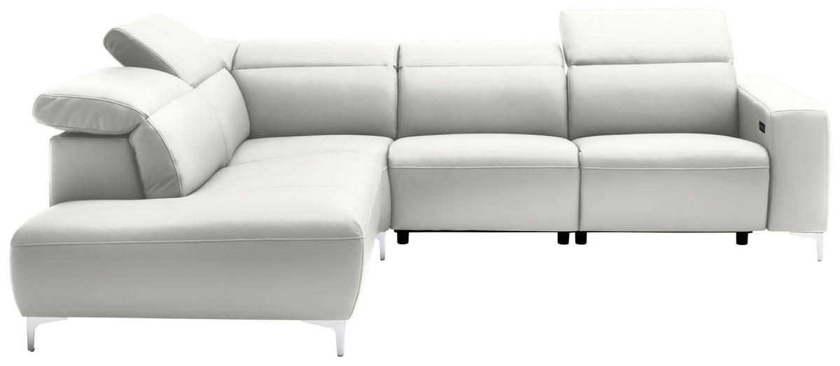 ECKSOFA Weiß Echtleder  - Chromfarben/Weiß, Design, Leder/Metall (223/290cm) - Pure Home Lifestyle