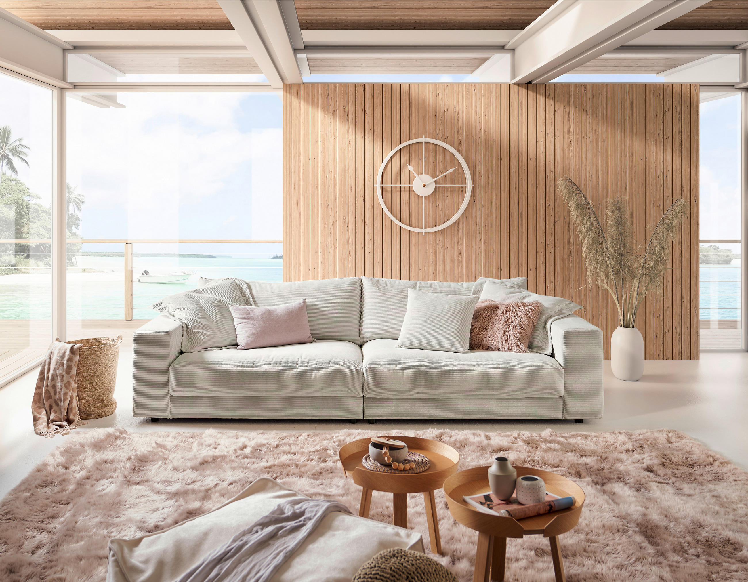 MEGASOFA Feincord Weiß  - Schwarz/Weiß, Design, Kunststoff/Textil (290/86/127cm) - Pure Home Lifestyle