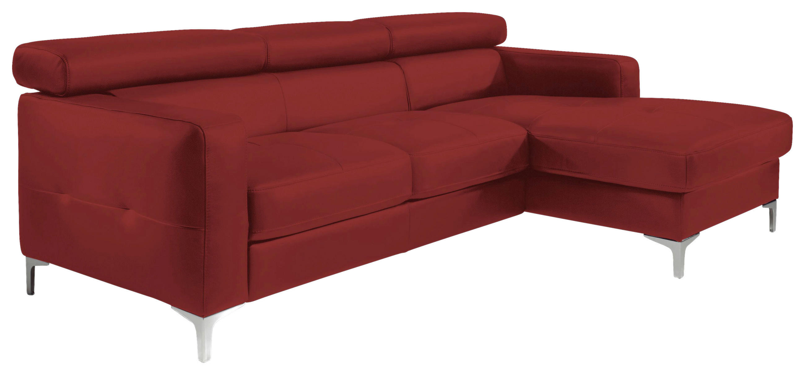 ECKSOFA 226/169 cm  in Echtleder Rot Kopfteilverstellung, Kopfstütze  226/169 cm  - Chromfarben/Rot, Design, Leder/Metall (226/169cm) - Livetastic