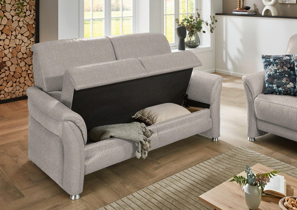 2,5-SITZER Flachgewebe Beige  - Beige/Alufarben, Konventionell, Textil/Metall (172/96/93cm) - Beldomo Premium
